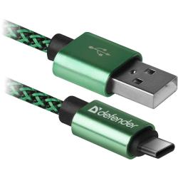 Kabel USB Defender AM-TYPE C 1m 2,1A zielono-czarny