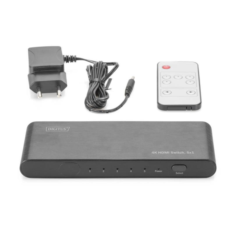 Przełącznik/Switch DIGITUS DS-45317 HDMI 5-portowy 4K 60Hz UHD 3D HDR HDCP 2.2 audio