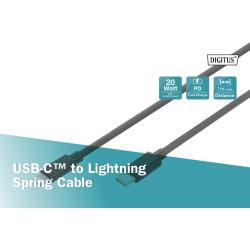 Kabel USB 2.0 DIGITUS spiralny USB C/Lightning, PD 20W, MFI, czarny, max. 1m