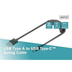 Kabel USB 2.0 DIGITUS spiralny USB A/USB C, PD 60W, czarny, max. 1m