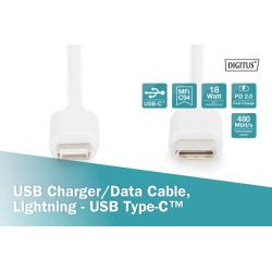 Kabel DIGITUS do transmisji danych/ładowania USB-C/Lightning MFI 2m biały