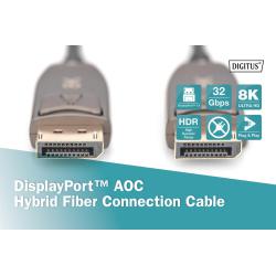 Kabel DIGITUS połączeniowy hybrydowy AOC DisplayPort 1.4 8K60Hz UHD DP/DP M/M czarny 20m