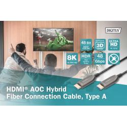 Kabel DIGITUS połączeniowy hybrydowy AOC HDMI 2.1 Ultra High Speed 8K60Hz UHD HDMI A/HDMI A M/M czarny 15m