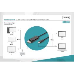 Kabel adapter DIGITUS 8K 30Hz USB Typ C/DisplayPort dwukierunkowy 2m