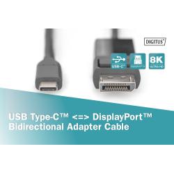 Kabel adapter DIGITUS 8K 30Hz USB Typ C/DisplayPort dwukierunkowy 2m