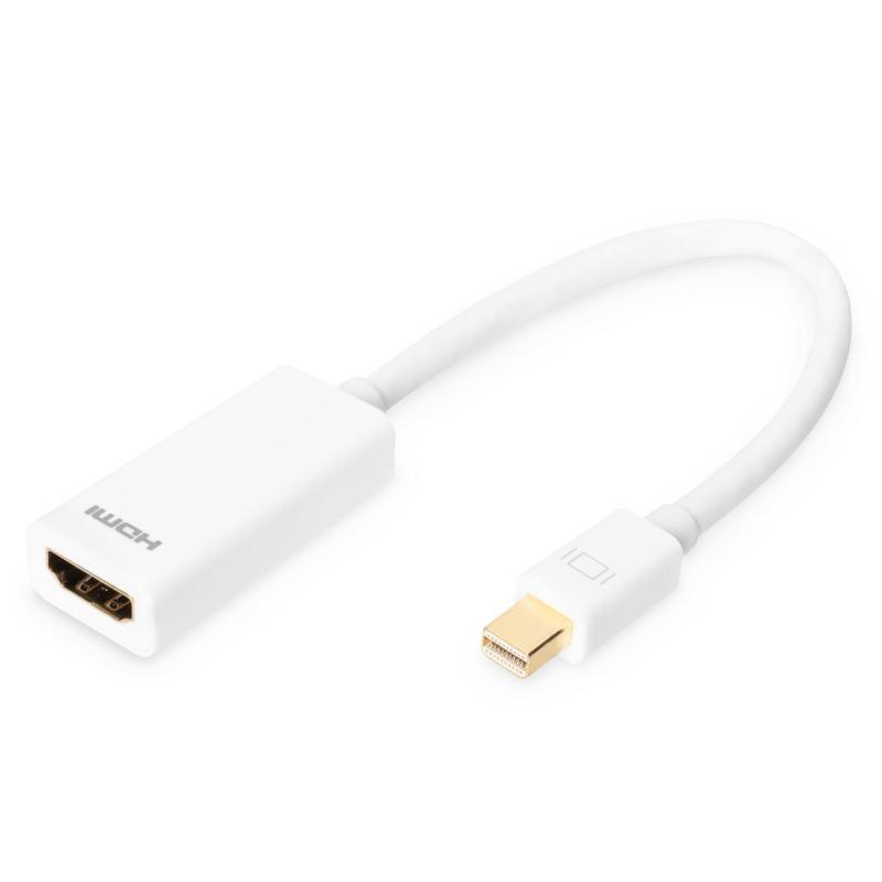 Kabel adapter DIGITUS mini Displayport 1080p 60Hz DP++ / HDMI M/Ż biały 0,15m