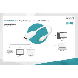 Kabel adapter DIGITUS mini Displayport 1080p 60Hz DP++ / HDMI M/Ż biały 0,15m