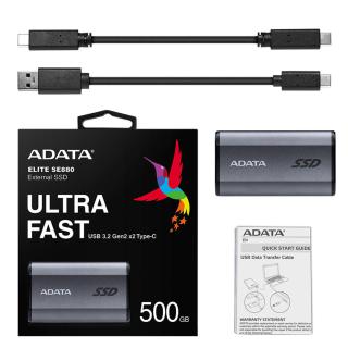 Dysk zewnętrzny SSD ADATA Elite SE880 500GB Szary