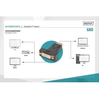 Adapter Displayport 1080p 60Hz FHD Typ DP/DVI-I (24+5) M/Ż Czarny