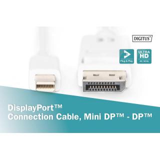 Kabel połączeniowy Displayport 4K 60Hz UHD Typ miniDP/DP M/M biały 1m