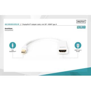 Kabel adapter Displayport 1080p 60Hz FHD Typ miniDP/HDMI A M/Ż biały 0,15m