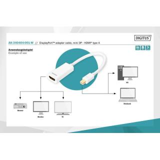 Kabel adapter Displayport 1080p 60Hz FHD Typ miniDP/HDMI A M/Ż biały 0,15m