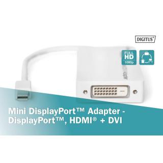 Kabel adapter Displayport 1080p 60Hz FHD Typ miniDP/DP+HDMI+DVI-D M/Ż 0,15m Biały