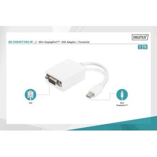 Kabel adapter Displayport 1080p 60Hz FHD Typ miniDP/DSUB15 M/Ż 0,15m Biały