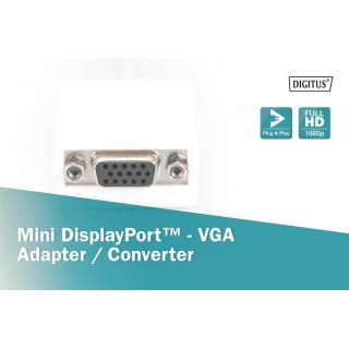 Kabel adapter Displayport 1080p 60Hz FHD Typ miniDP/DSUB15 M/Ż 0,15m Biały