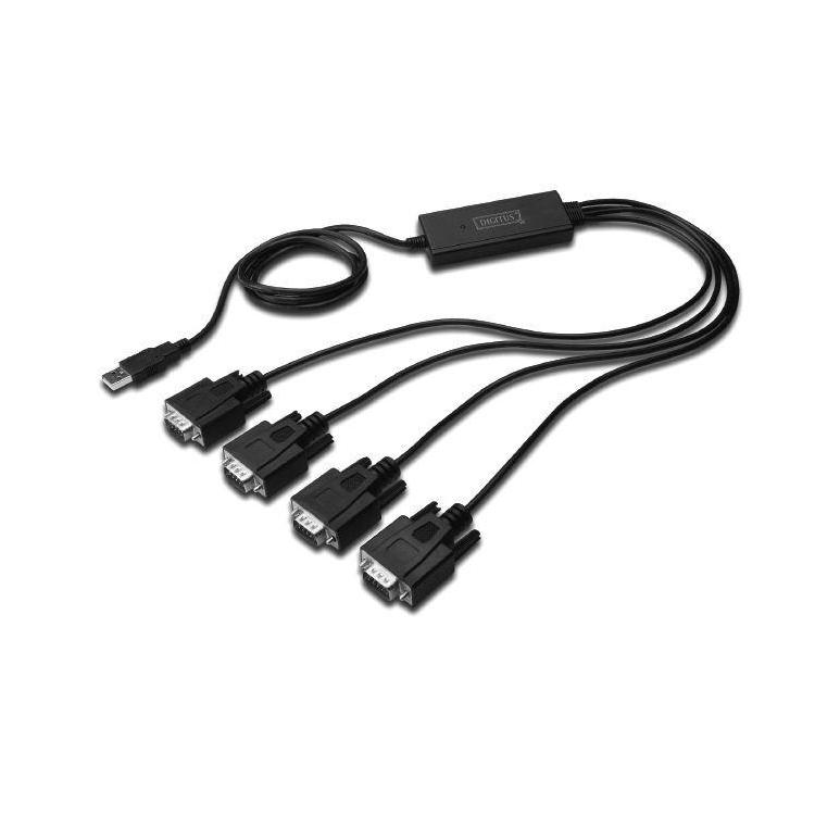 Konwerter/Adapter USB 2.0 do 4x RS232 (DB9) z kablem USB A M/Ż dł. 1,5m