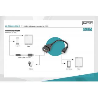 Kabel adapter USB 2.0 HighSpeed OTG Typ microUSB B/USB A M/Ż 0,2m Czarny