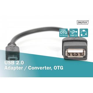 Kabel adapter USB 2.0 HighSpeed OTG Typ microUSB B/USB A M/Ż 0,2m Czarny