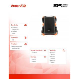 ARMOR A30 1TB USB 3.0 BLACK-ORANGE / PANCERNY / wstrząsoodporny