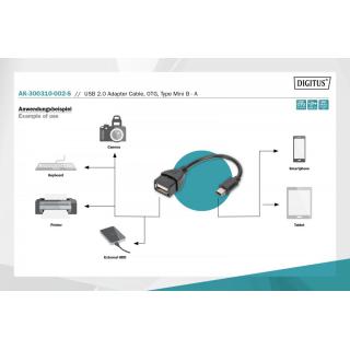 Kabel adapter USB 2.0 HighSpeed OTG Typ miniUSB B (5pin)/USB A M/Ż 0,2m Czarny