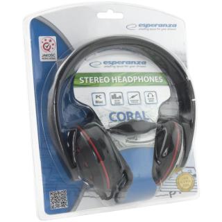 SŁUCHAWKI AUDIO STEREO Z REGULACJĄ GŁOŚNOŚCI EH144K CORAL CZARNE