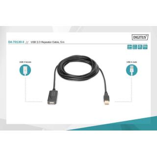 Przedłużacz/Extender USB 2.0 HighSpeed Typ USB A/USB A M/Ż aktywny, czarny 5m