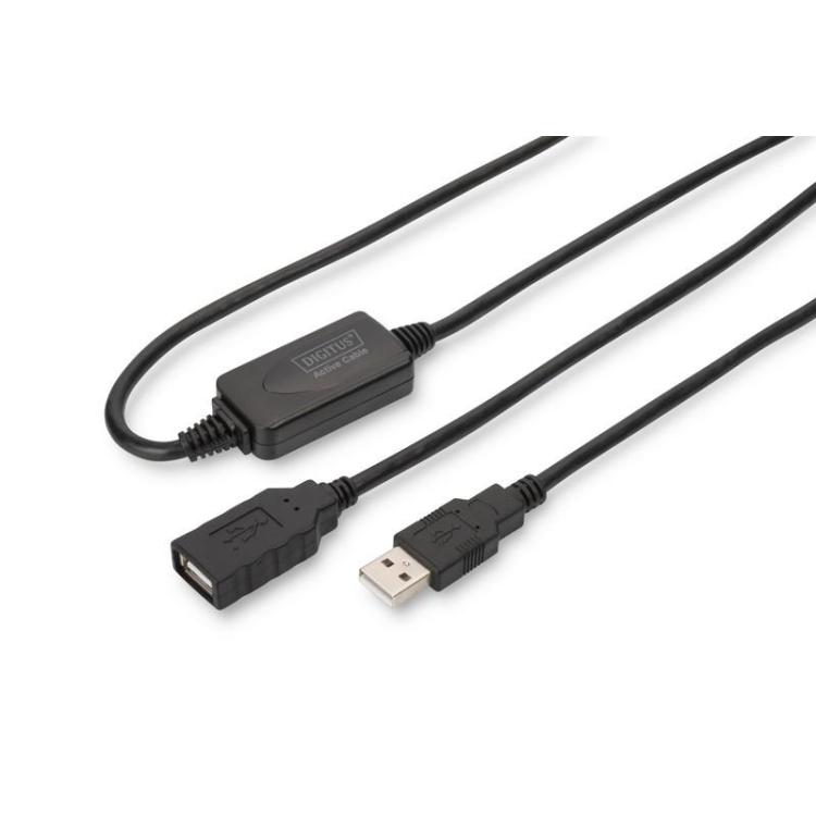 Kabel przedłużający USB 2.0 HighSpeed Typ USB A/USB A M/Ż aktywny, czarny 15m