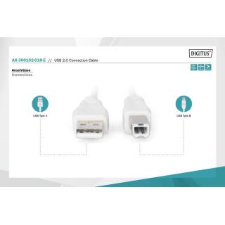 Kabel połączeniowy USB 2.0 HighSpeed Typ USB A/USB B M/M 1,8m Szary