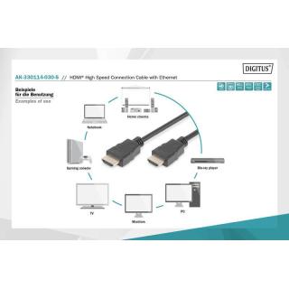 Kabel połączeniowy HDMI HighSpeed z Ethernetem 4K 24Hz UHD Typ HDMI A/HDMI A M/M 3m Czarny