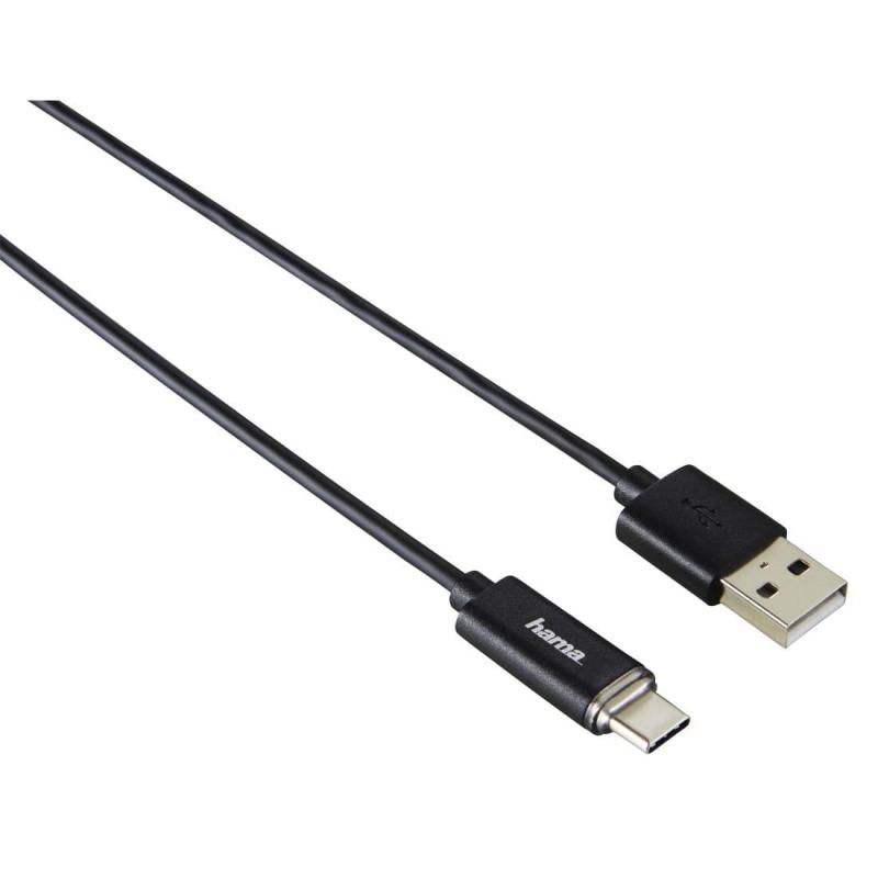 Kabel USB 2.0 Hama USB - USB-C Led 1M, czarny