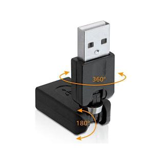 Adapter USB AM- USB AF kątowy 360/180