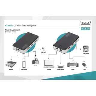 HUB/Koncentrator 7-portowy USB 2.0 HighSpeed, aktywny, czarno-srebrny