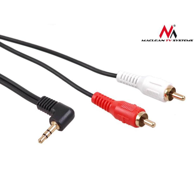 Przewód mini jack 3,5mm kątowy 2RCA 1m MCTV-824 Czarny