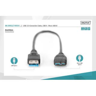 Kabel połączeniowy USB 3.1 Gen.1 SuperSpeed 5Gbps Typ USB A/microUSB B M/M czarny 0,25m