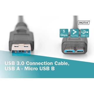 Kabel połączeniowy USB 3.1 Gen.1 SuperSpeed 5Gbps Typ USB A/microUSB B M/M czarny 0,25m