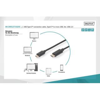 Kabel połączeniowy USB 2.0 HighSpeed Typ USB C/microUSB B M/M czarny 1,8m