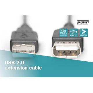 Kabel przedłużający USB 2.0 HighSpeed Typ USB A/USB A M/Ż 1,8m Czarny