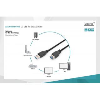 Kabel przedłużający USB 3.1 Gen.1 SuperSpeed 5Gbps Typ USB A/USB A M/Ż 3m Czarny