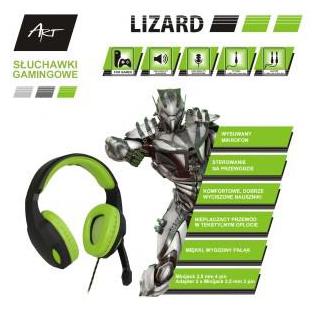 Słuchawki gamingowe z mikrofonem Lizard 1x mini Jack + adapter 2x mini Jack