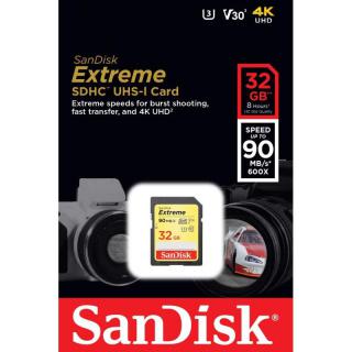 Extreme SDHC 32GB 90/40 MB/s V30 UHS-I U3