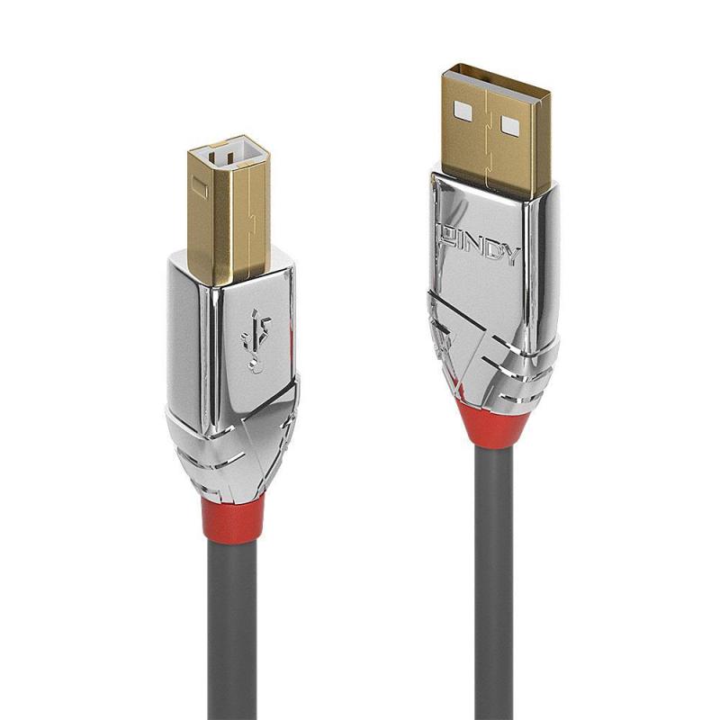 Kabel drukarkowy USB LINDY 2.0 A/M - USB B/M, Cromo Line 2m Szary