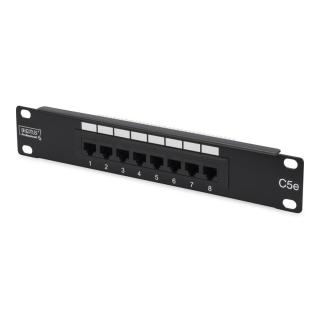 Patch panel 10" 8 portów, kat.5e, U/UTP, 1U, czarny (kompletny)