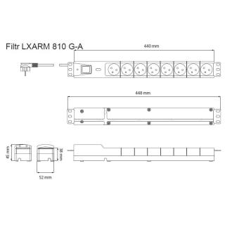 Listwa przeciwprzepięciowa LXARM 810, 3L, PDU, 5,0m, czarna