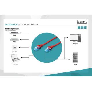 Patch cord U/UTP kat.5e PVC 0,5m czerwony