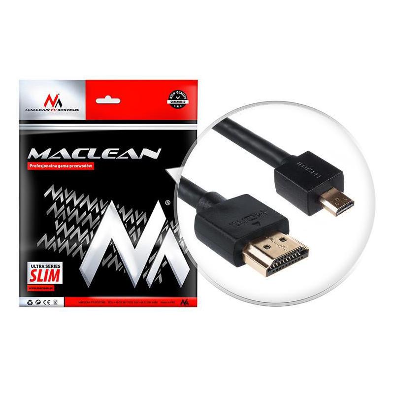 Kabel HDMI A-D Maclean MCTV-722 HDMI 1.4 (M) - microHDMI 1.4 (M) ULTRA SLIM, czarny 2m