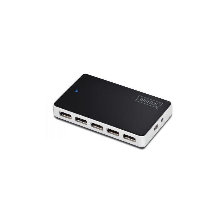 HUB/Koncentrator 10-portowy USB 2.0 HighSpeed, aktywny, Czarno-srebrny