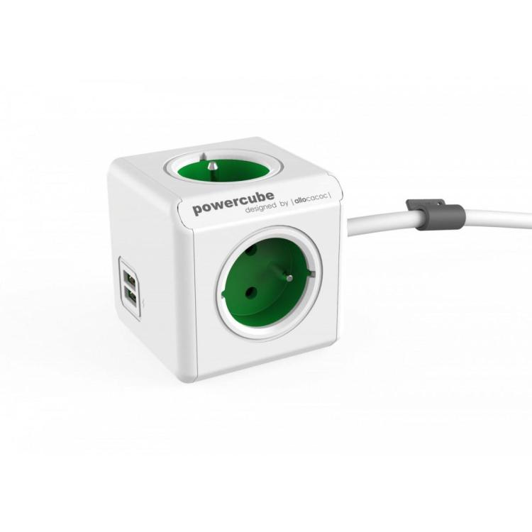 Listwa zasilająca PowerCube Extended USB 1,5m 2402GN/FREUPC Zielona