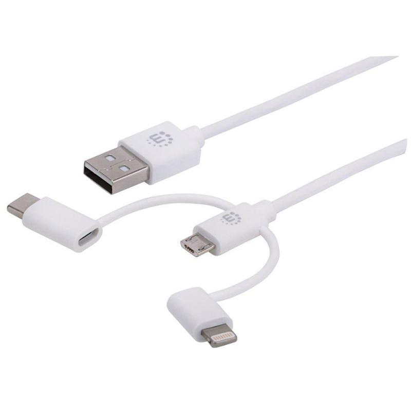 Kabel Manhattan 3w1 USB-A 2.0 / Lightning, USB-C, MicroUSB 1m biały