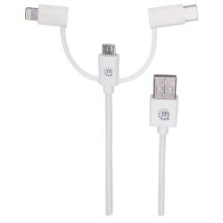 Kabel Manhattan 3w1 USB-A 2.0 / Lightning, USB-C, MicroUSB 1m biały