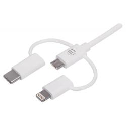 Kabel Manhattan 3w1 USB-A 2.0 / Lightning, USB-C, MicroUSB 1m biały